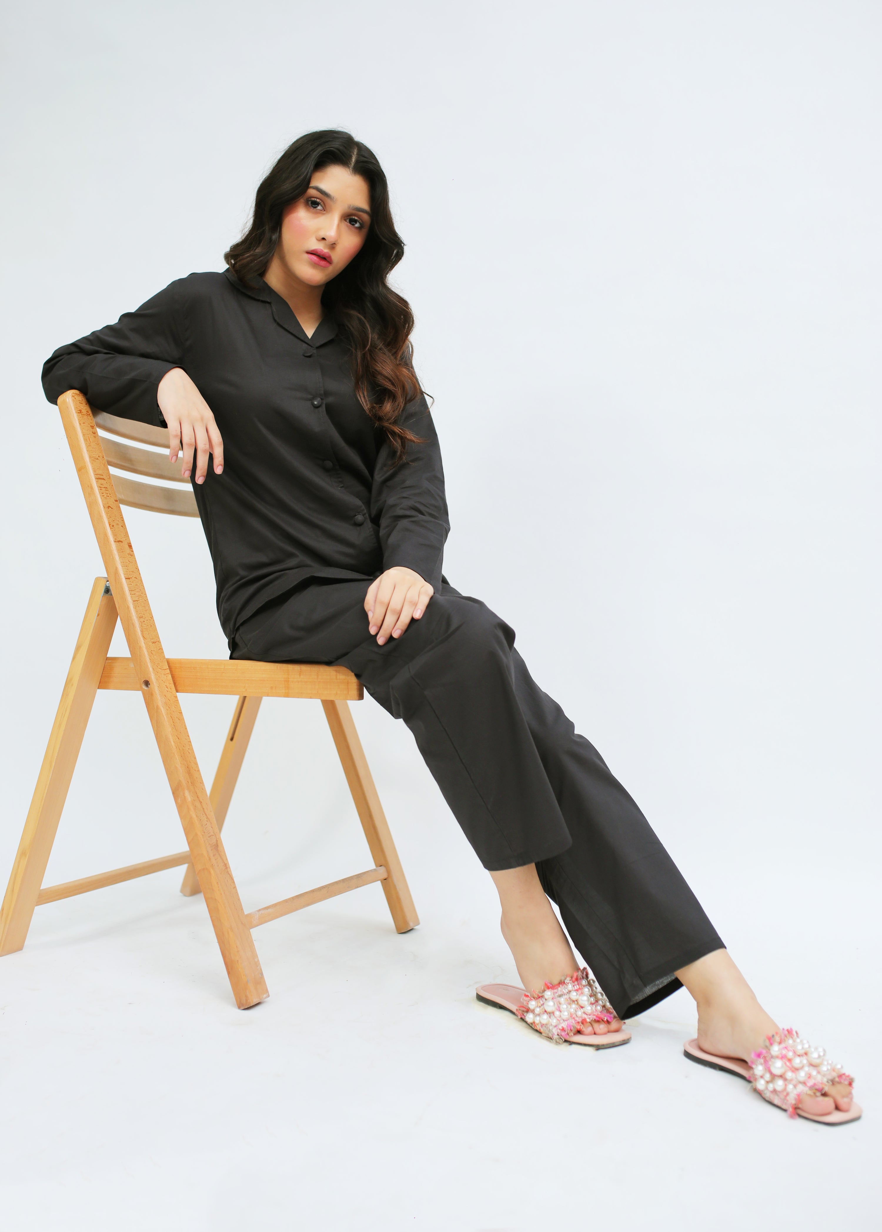 Solid Lawn PJ Set – Black